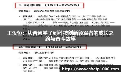 王汝恒：从普通学子到科技创新领军者的成长之路与奋斗故事